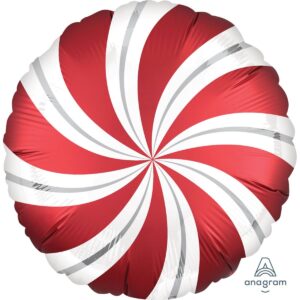 Anagram Standard Satin Candy Cane Swirls Foil Balloon RED 45 cm