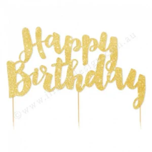 Happy Birthday Cake Topper -  Gold Glitter
