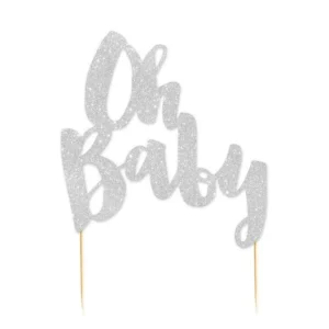 Oh Baby Cake Topper -  Silver Glitter