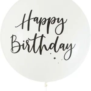 White With Black Happy Birthday Print Jumbo 90cm Latex Helium Balloon